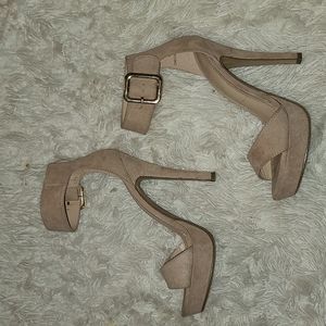 Nude suede ankle strap stiletto heels size 7